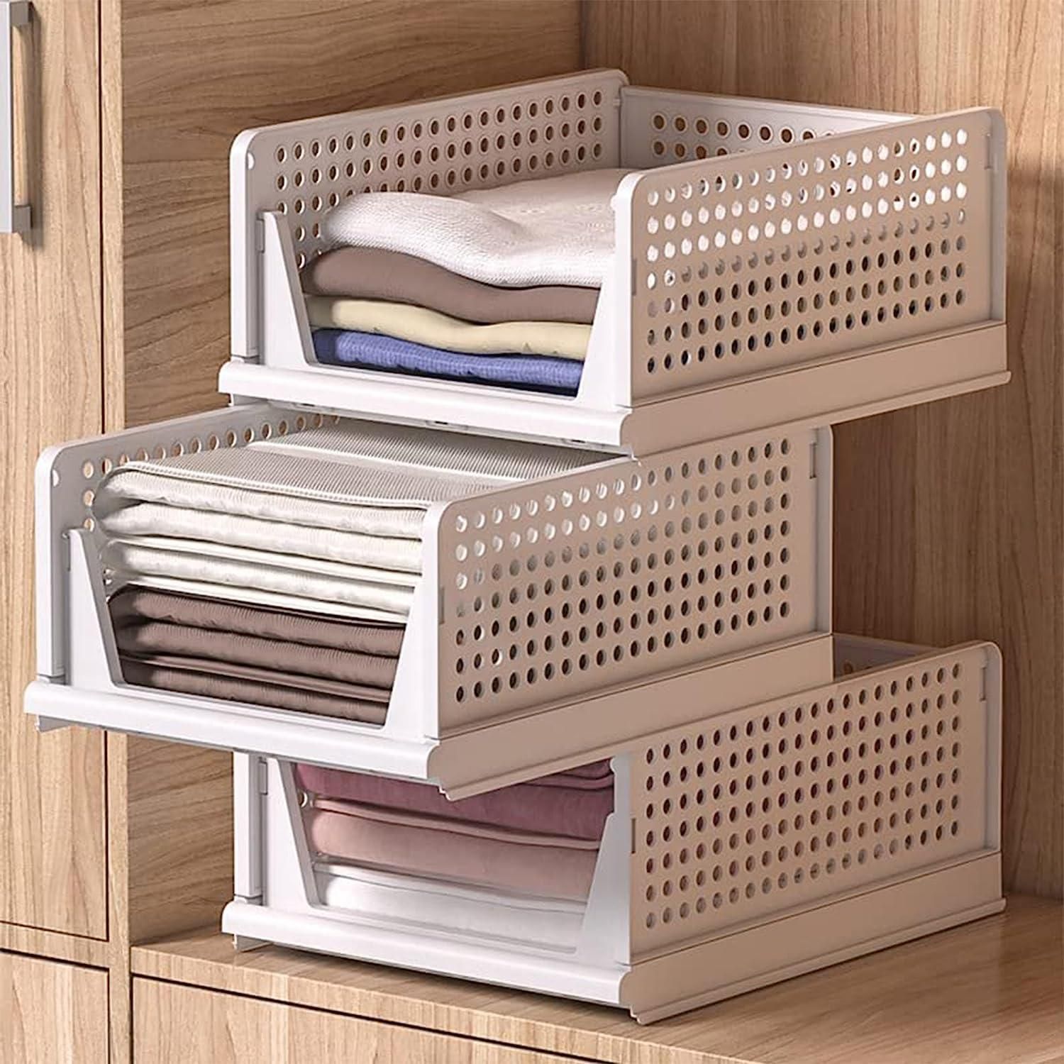 Folding Wardrobe Storage Box Plastic Drawer Organizer (Pack of 4)