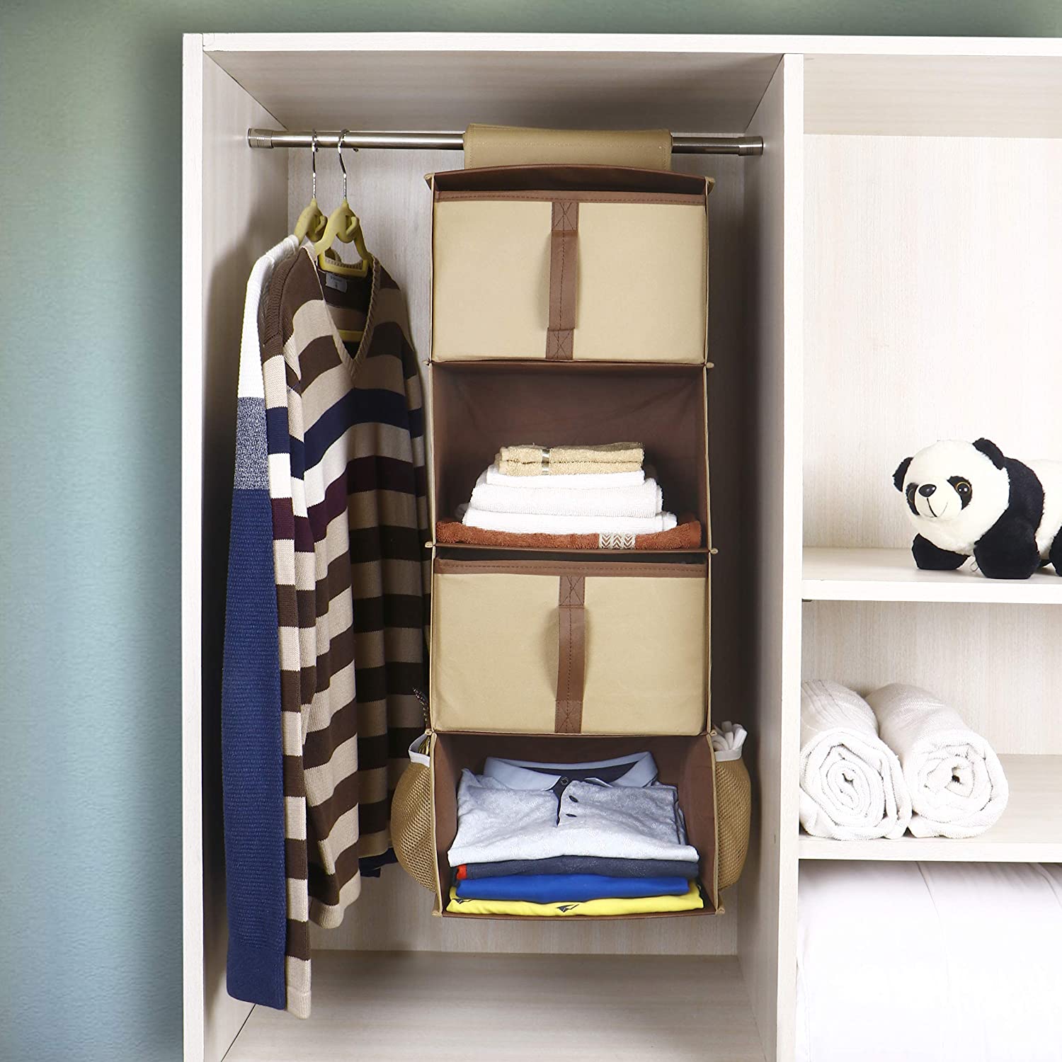 UrbanStorie® 4 Pocket Shelf Hanging Organizer for Wardrobe with Storage Drawers