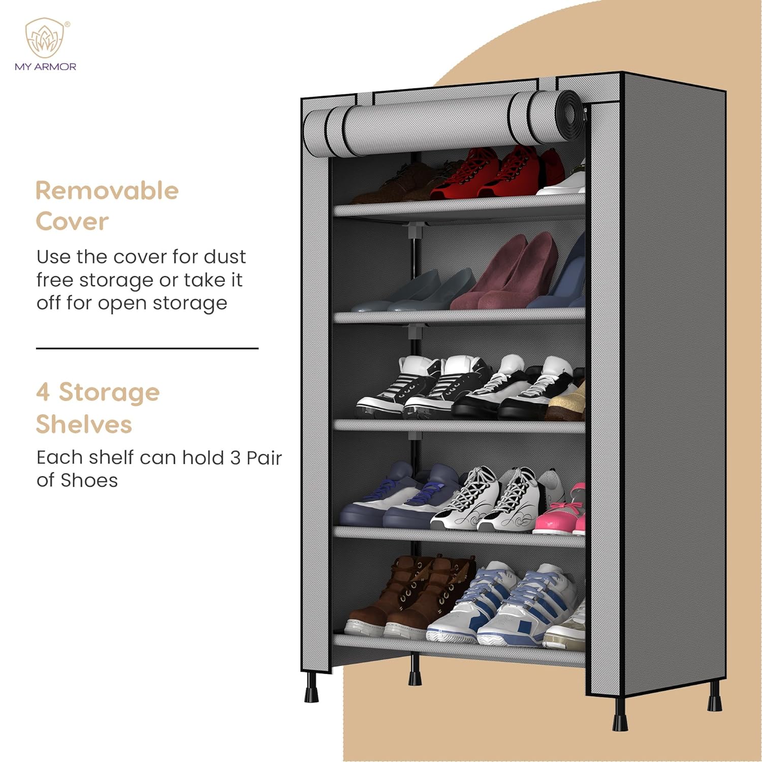 UrbanStorie 5 Shelves Shoe Rack with Dustproof Zip Cover.