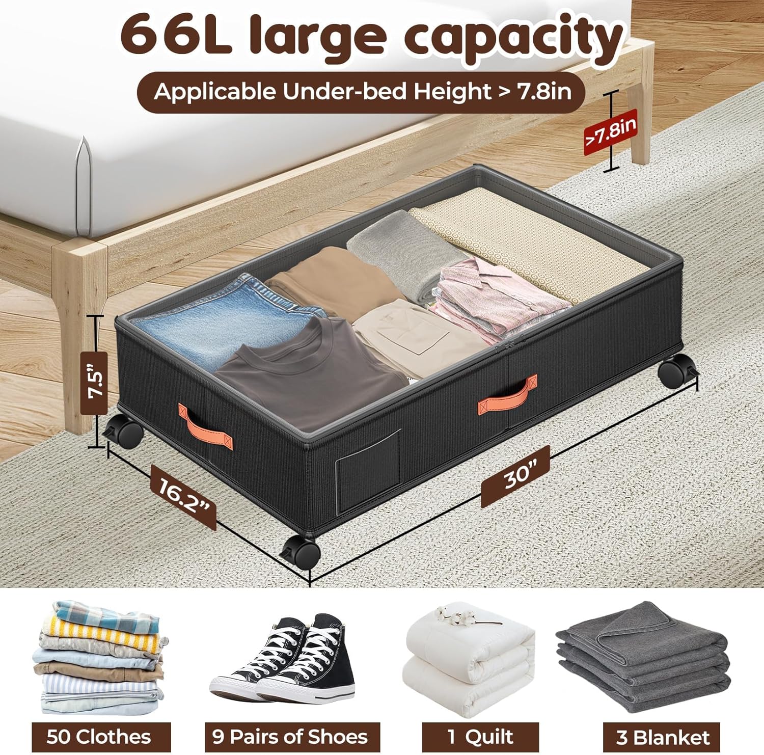 UrbanStorie® Underbed Storage Organiser, Store your Clothes, Shoes, Sarees, Blankets, Winter Items.