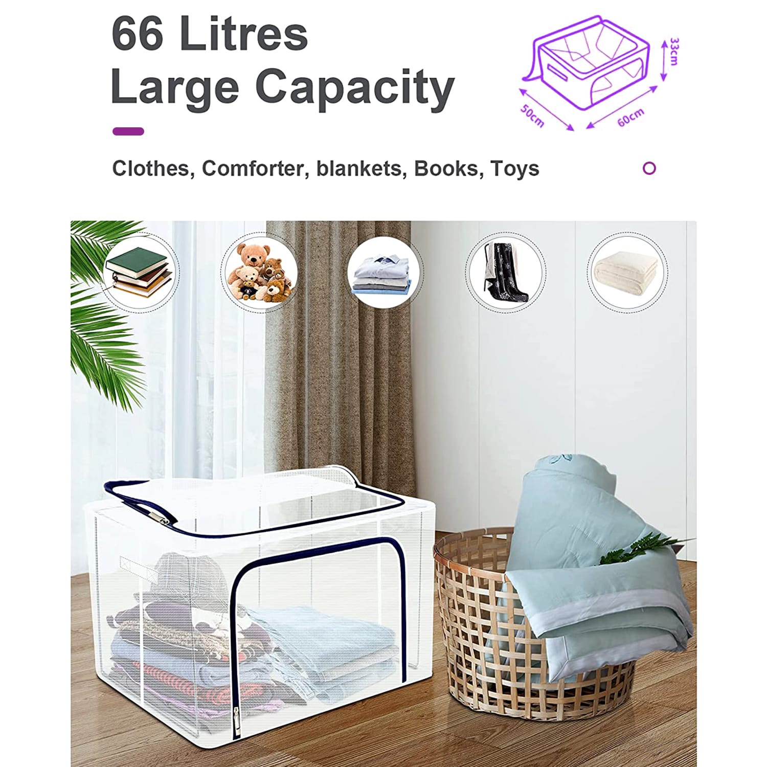 Oxford Fabric Storage Bins for Your Clothes, Saris, Bed Sheets, Blanket etc.