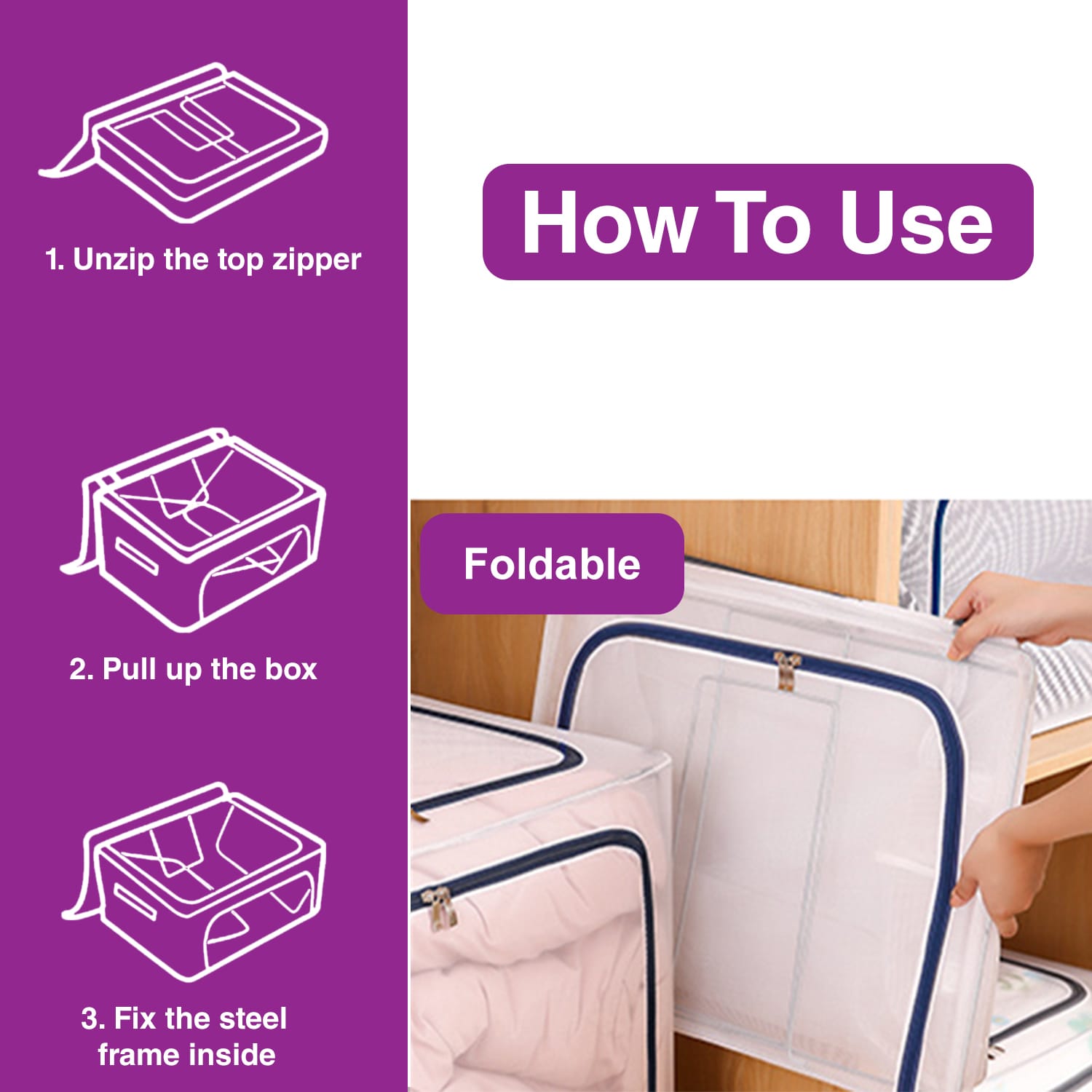 Oxford Fabric Storage Bins for Your Clothes, Saris, Bed Sheets, Blanket etc.