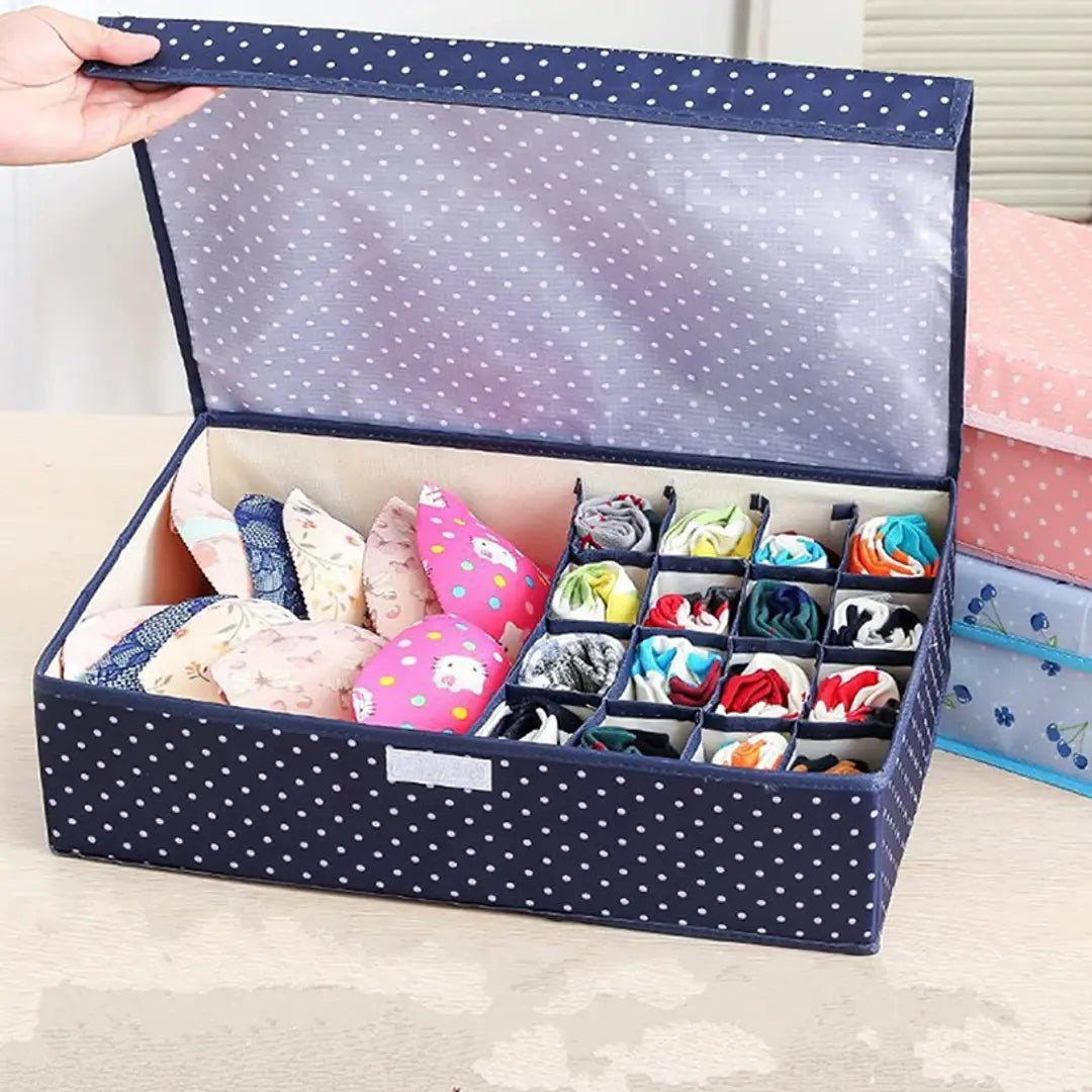 16+1 Compartment Cell Foldable Storage Box Organizer Closet Storage (44 x 28 x 12cm) Dark Polka