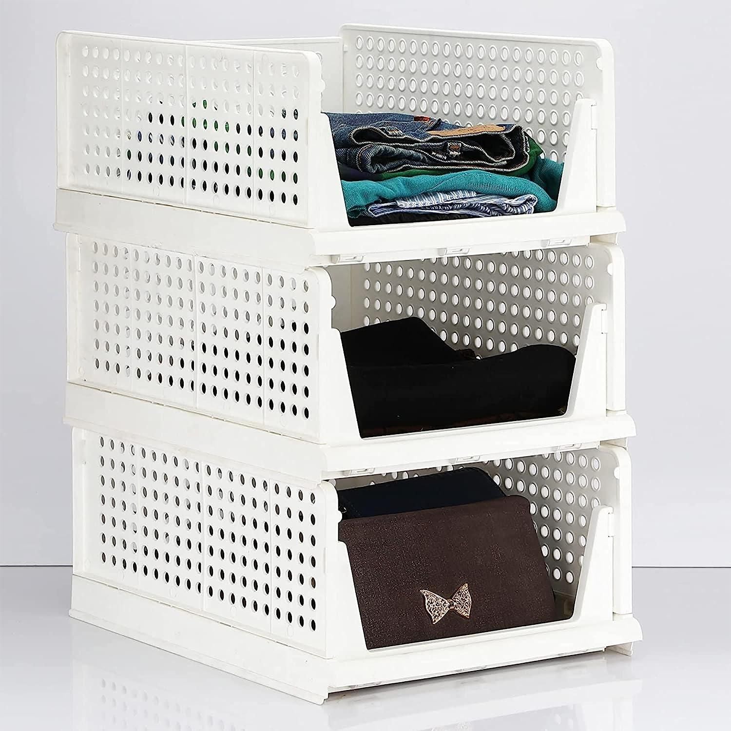 Folding Wardrobe Storage Box Plastic Drawer Organizer (Pack of 4)