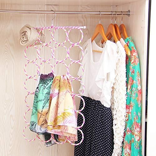 28 Slots Scarf/Dupatta Hanger Organizer Multi Purpose Rings Round Rope Foldable Hanger for Wardrobe