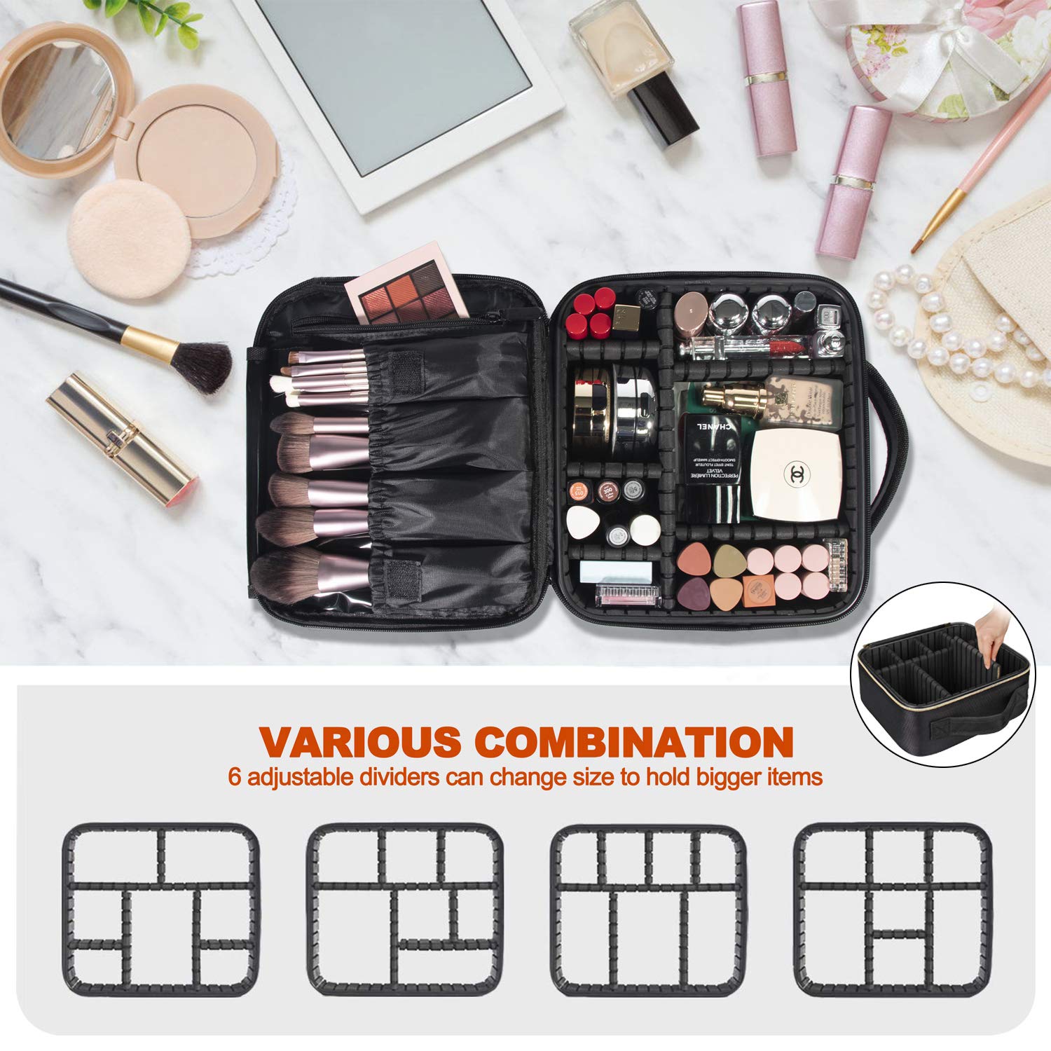 UrbanStorie® Make up Bag / Cosmetic Storage Box with Adjustable Compartment