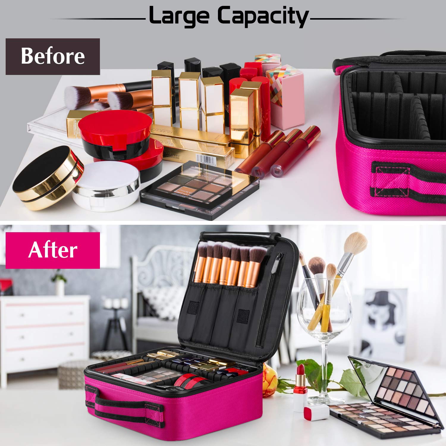 UrbanStorie® Make up Bag / Cosmetic Storage Box with Adjustable Compartment