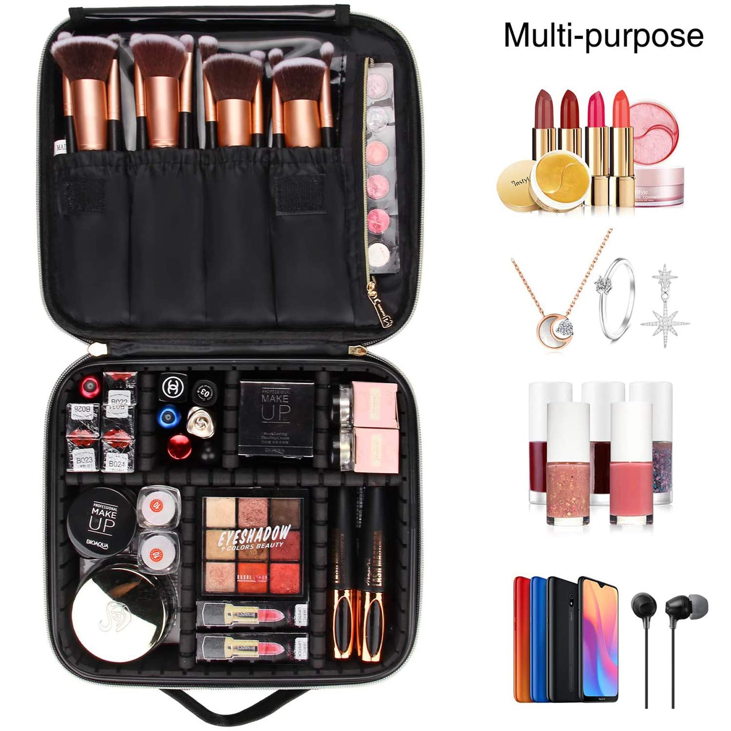 UrbanStorie® Make up Bag Cosmetic Storage Box with Adjustable Compartment