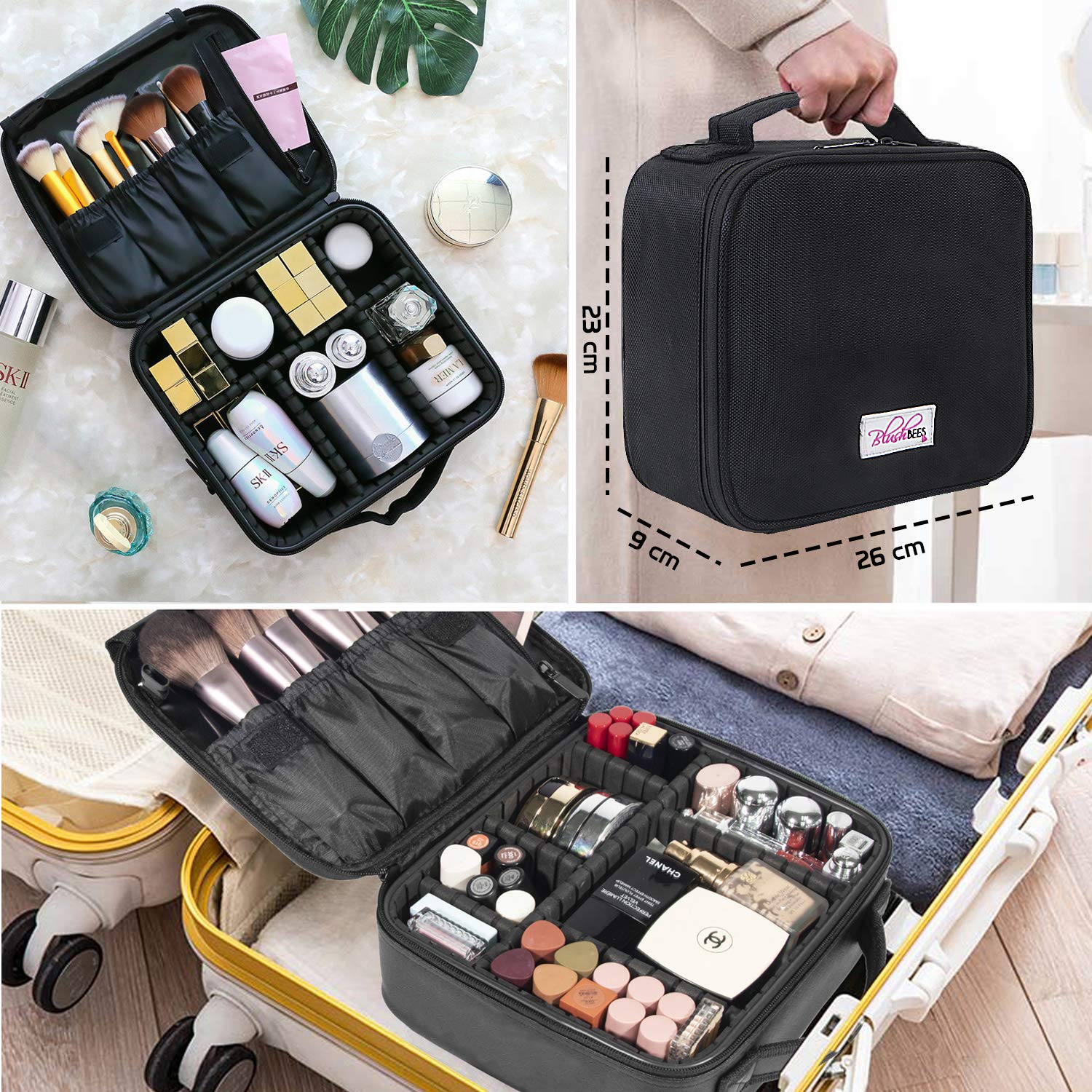 UrbanStorie® Make up Bag / Cosmetic Storage Box with Adjustable Compartment