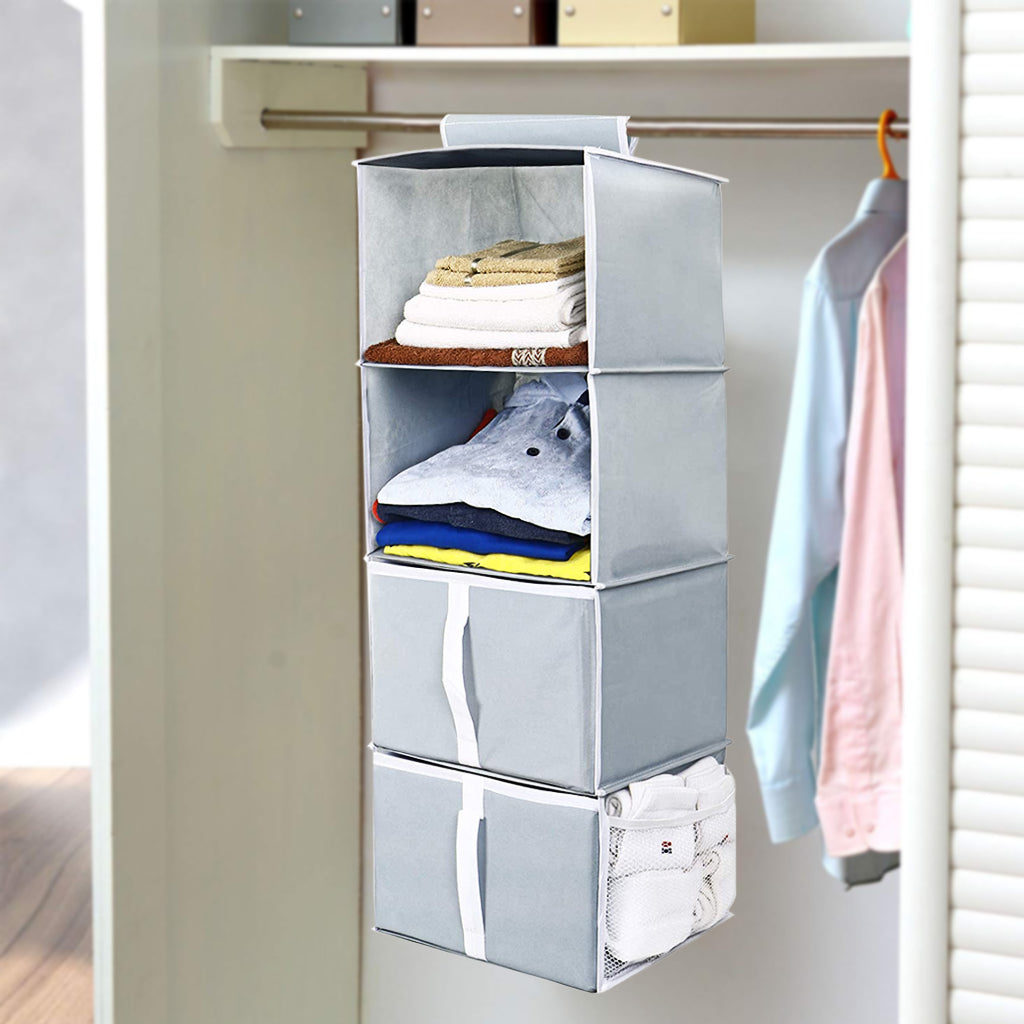 UrbanStorie® 4 Pocket Shelf Hanging Organizer for Wardrobe with Storage Drawers