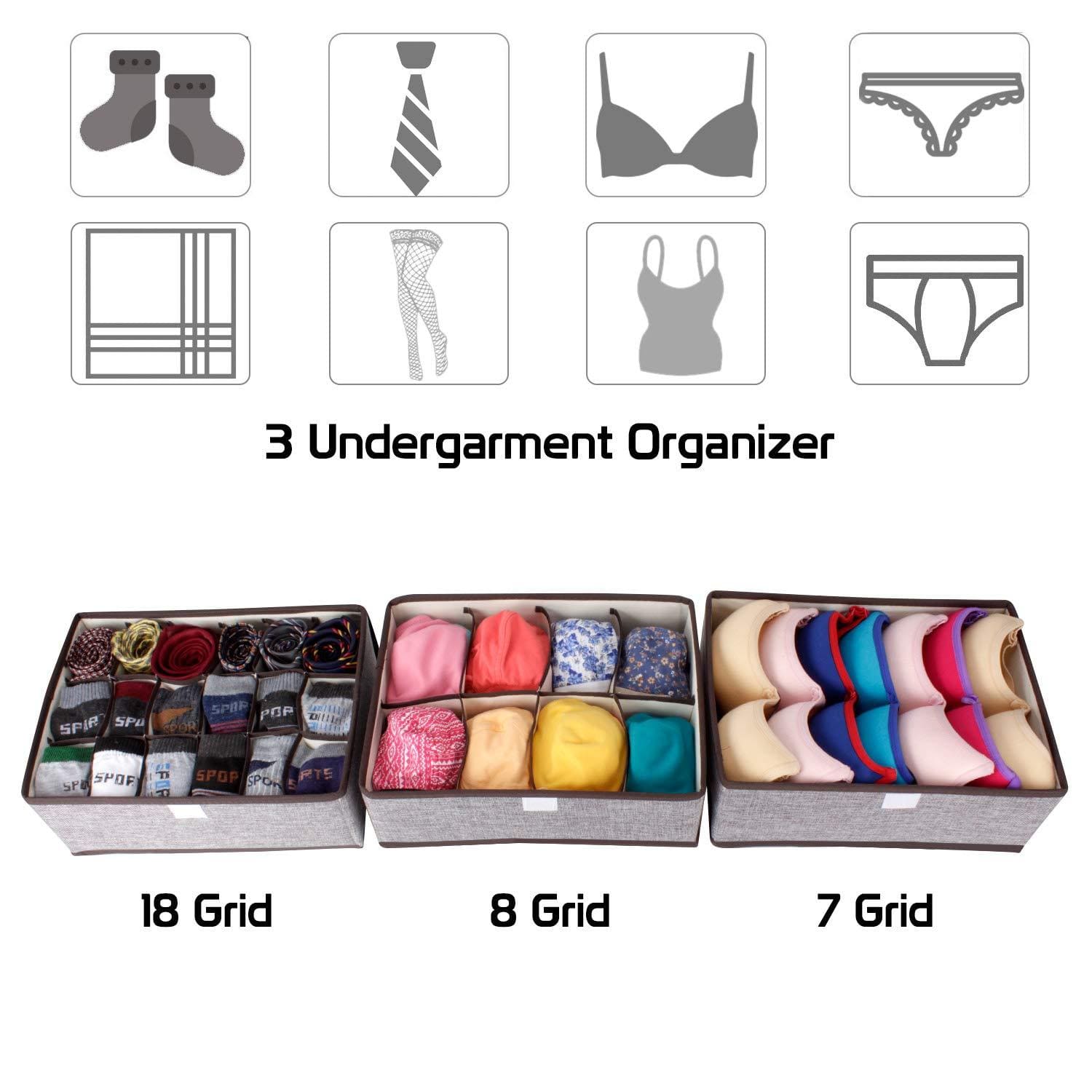 UrbanStorie® Closet Organizer and Storage Drawer Dividers for Underwear Bra Socks etc. (3 Pcs Set)