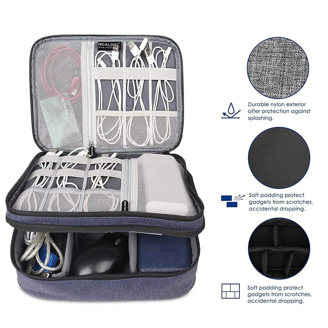 Electronic Organizer, Double Layer Travel Accessories Storage Bag for Cord, Adapter, Battery, Camera and More - Fit for iPad or up to 9.7" Tablet